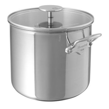 Wysoki garnek z uchwytami ze stali nierdzewnej i szklaną pokrywką O 24 cm MAUVIEL
