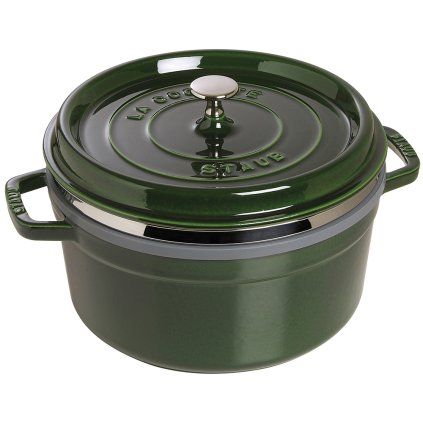 Garnek niski COCOTTE 26 cm, z wkładem do gotowania na parze, bazylia, żeliwo, Staub