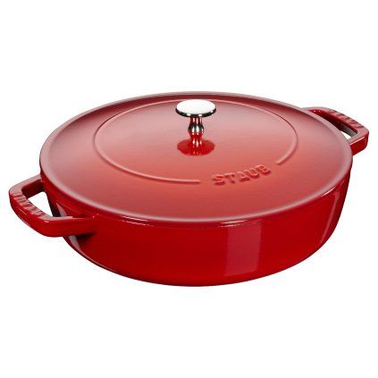 Garnek niski 28 cm, wiśniowy, żeliwny, Staub
