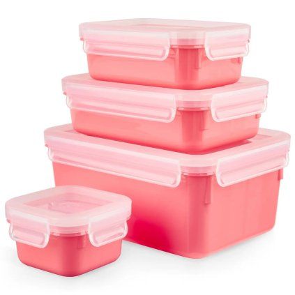 Pojemnik kuchenny MASTER SEAL COLOUR EDITION N1030910 , zestaw 4 szt., koralowo-czerwony, plastikowy, Tefal