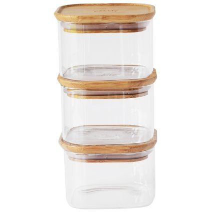 Pojemniki do przechowywania żywności PKV-034 500 ml, zestaw 3 sztuk, szklane / bambusowe, Pebbly