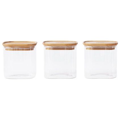 Pojemniki do przechowywania żywności PKV-015 800 ml, zestaw 3 sztuk, szklane / bambusowe, Pebbly